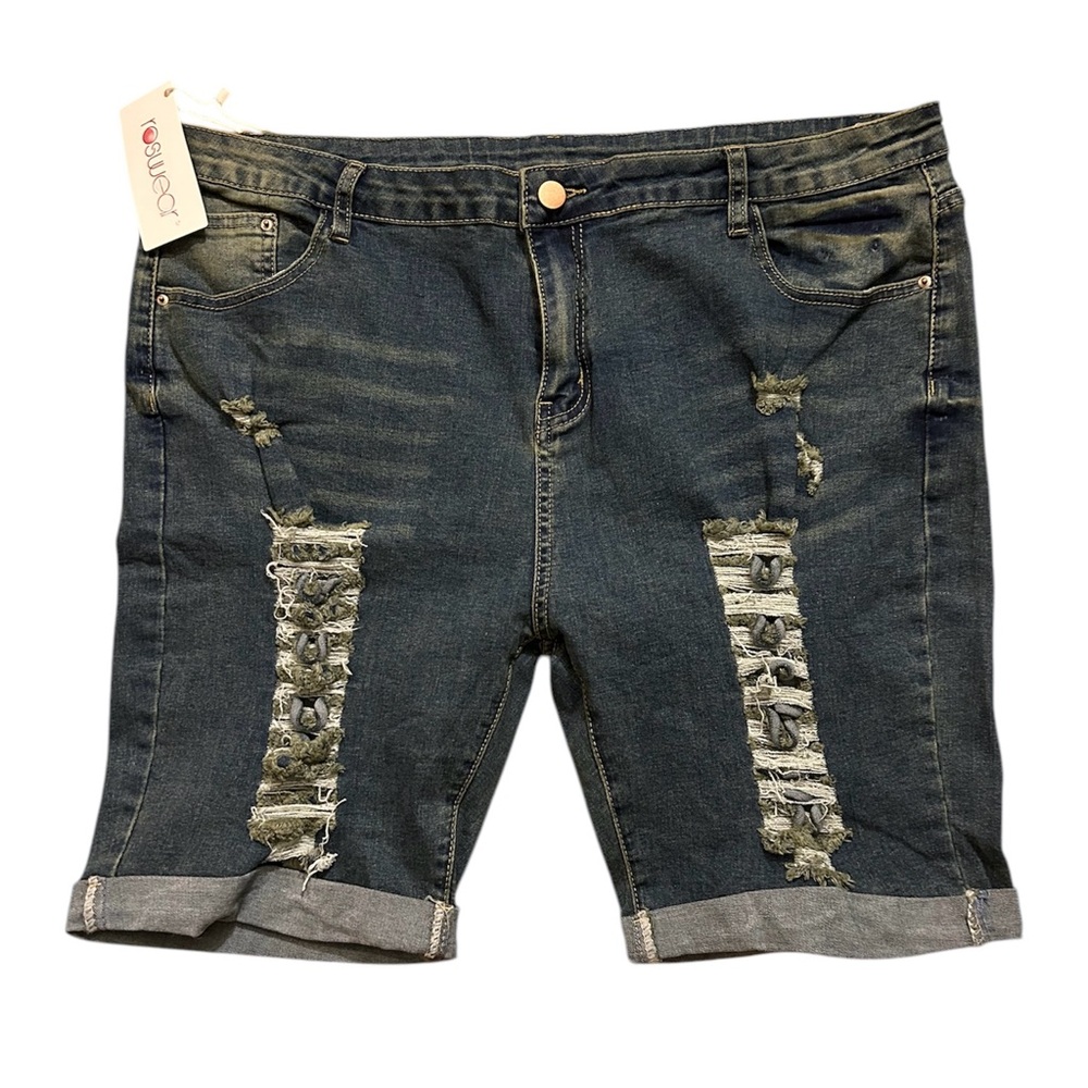 NWT Roswear Size 20 - 22 XX-Large Distressed Ripped Denim Shorts